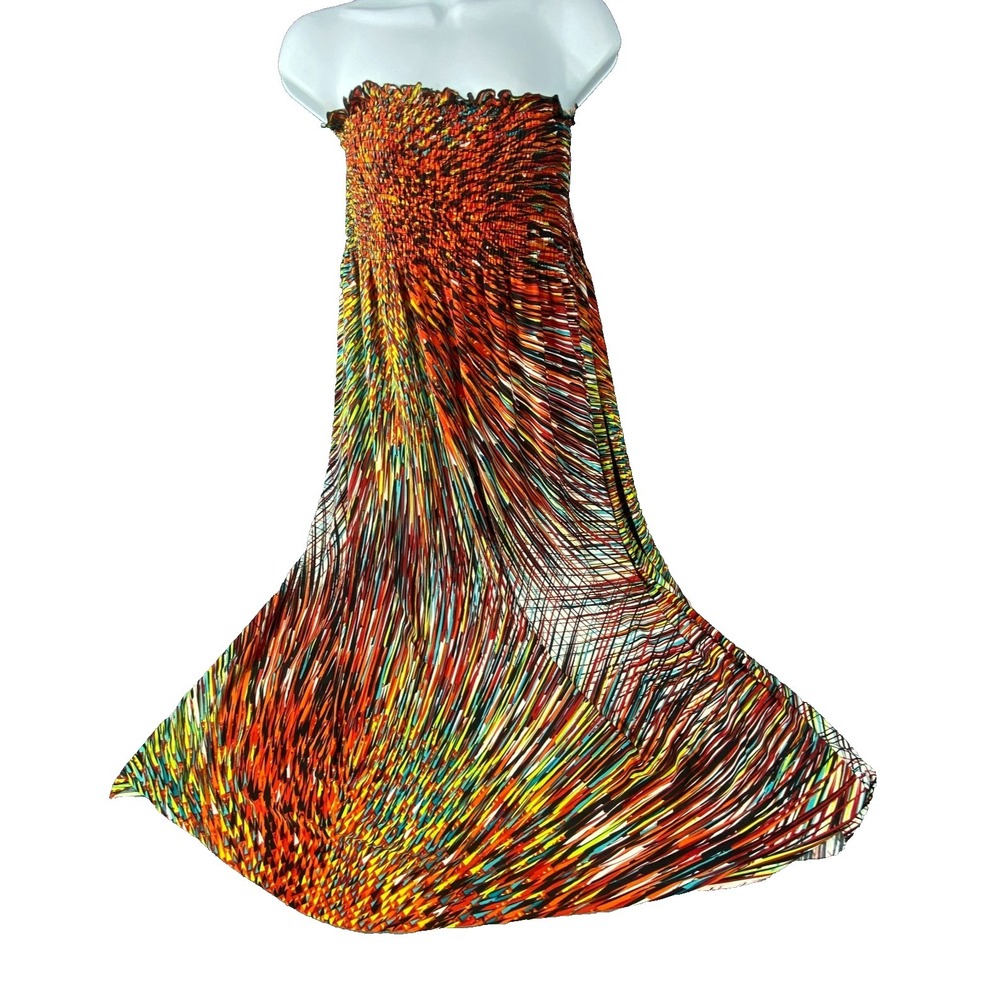 Jamie Nicole Dress Women Medium Multicolor Strapless Maxi Boho Geographic Ruffle